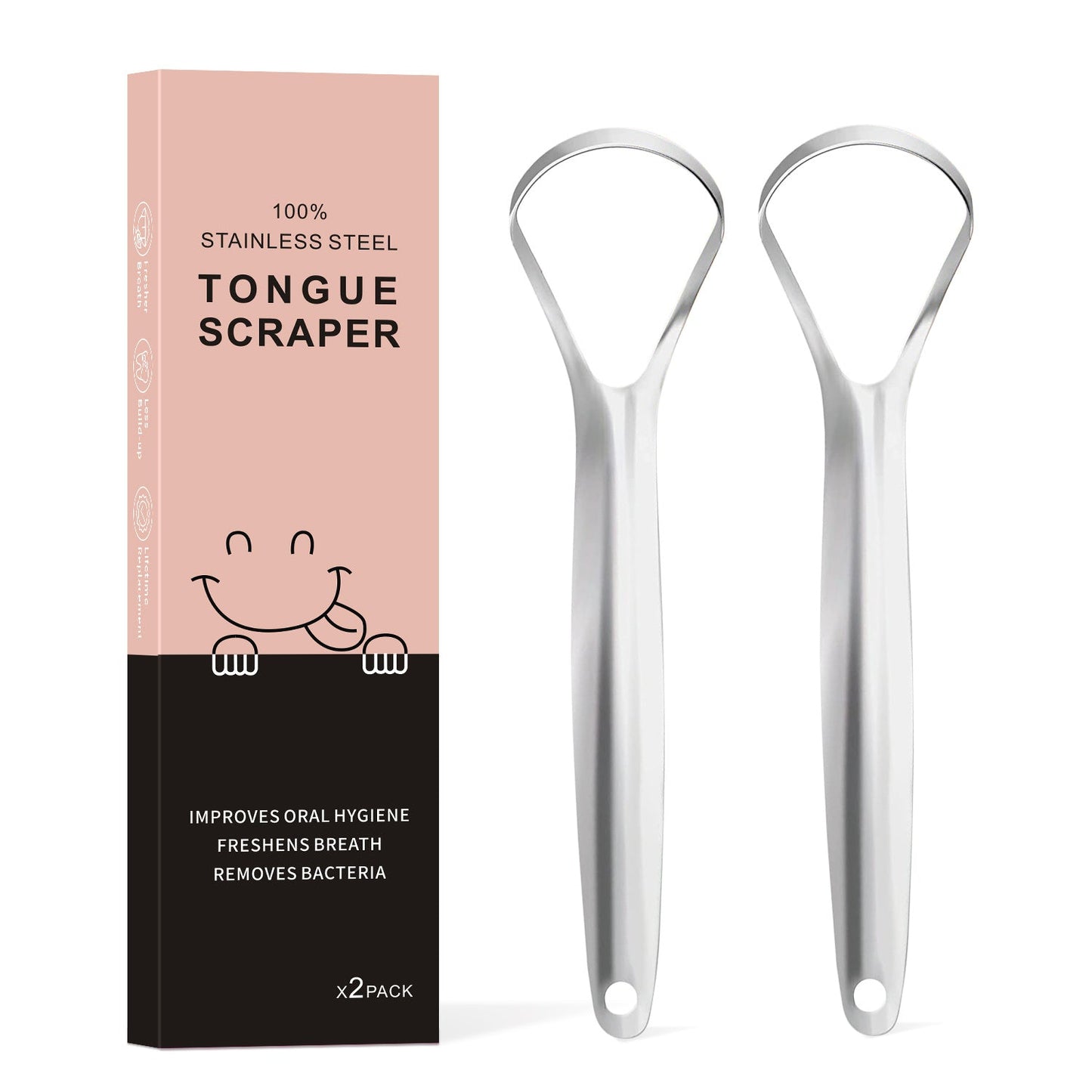 2pcs Stainless Steel Tongue Scraper: Keep Your Tongue Clean & Healthy!