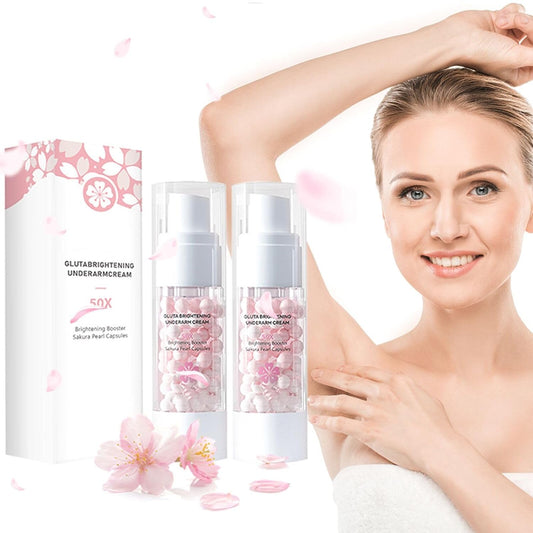 2PC Gluta Brightening Booster Cream, Underarm Whitening Cream, Brightening Booster Sakur Pearl Capsules,Body Care Cream,Exfoliating Body Gel For Women